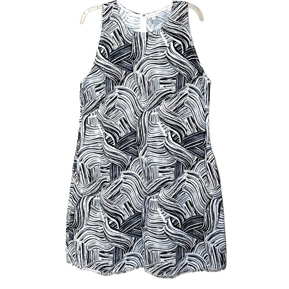 Garnet Hill Linen Dress 16 Pockets Lagenlook Sleeveless Fringe Abstract Print - Picture 1 of 10